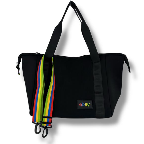 Official eBay Branded Neoprene Type Black Tote Bag Black Logo Striped Strap - Picture 1 of 5